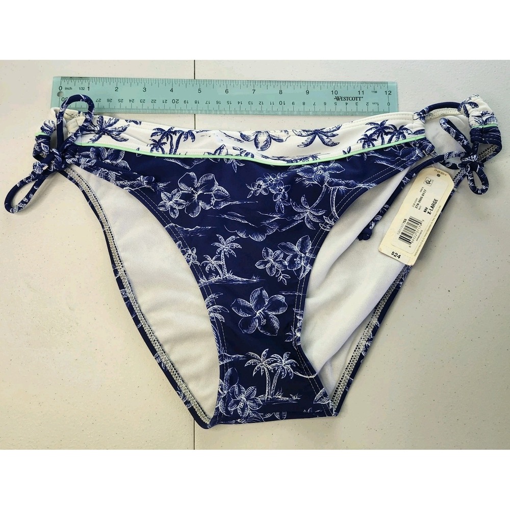 Arizona Jeans Junior's Navy Tropical Side Tie Bikini Bottom XL NWT Floral Palm